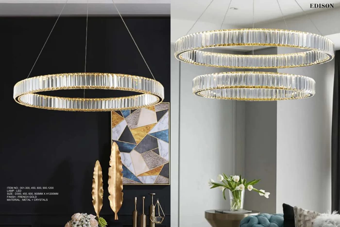 Crystal ring chandeliers, from the hanging and ceiling catalogue
