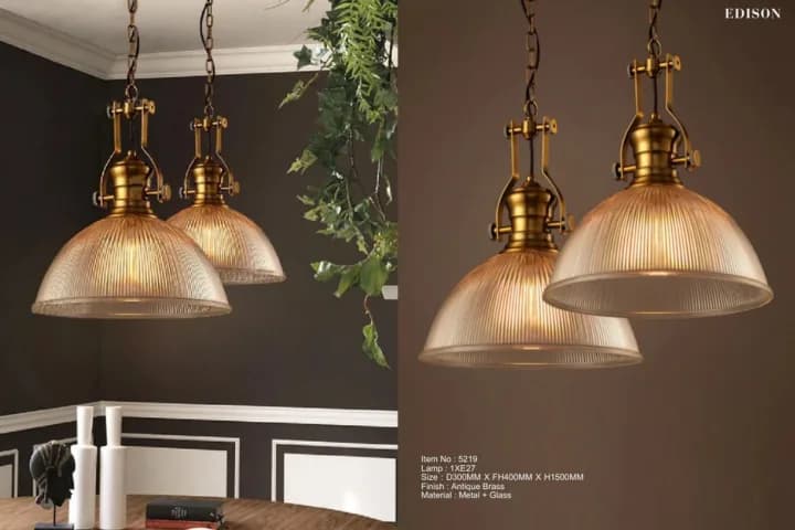 Ribbed glass pendants on brass fittings