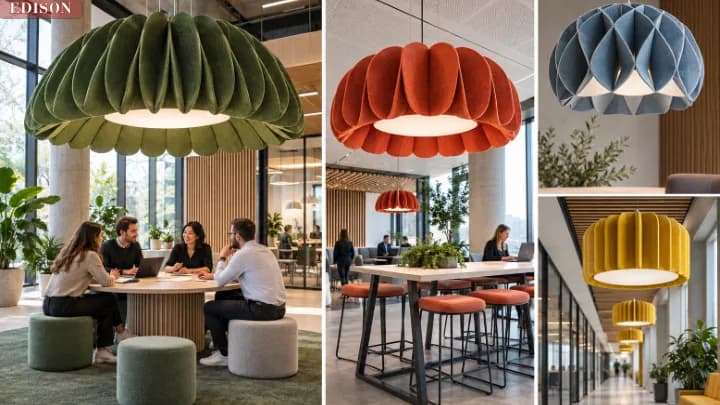 Acoustic felt pendants in green, orange and blue