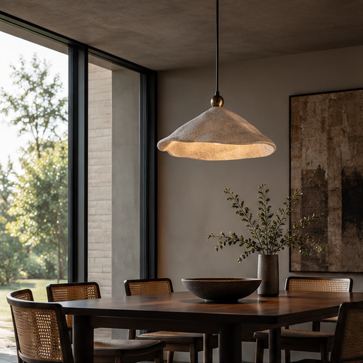 Concrete Cone Pendant Light with Brass Accent