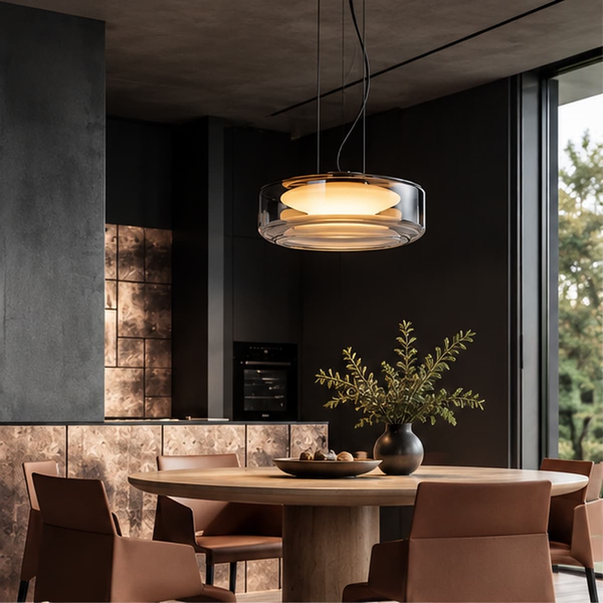 Hand-Woven Ribbed Glass Drum Pendant Lig