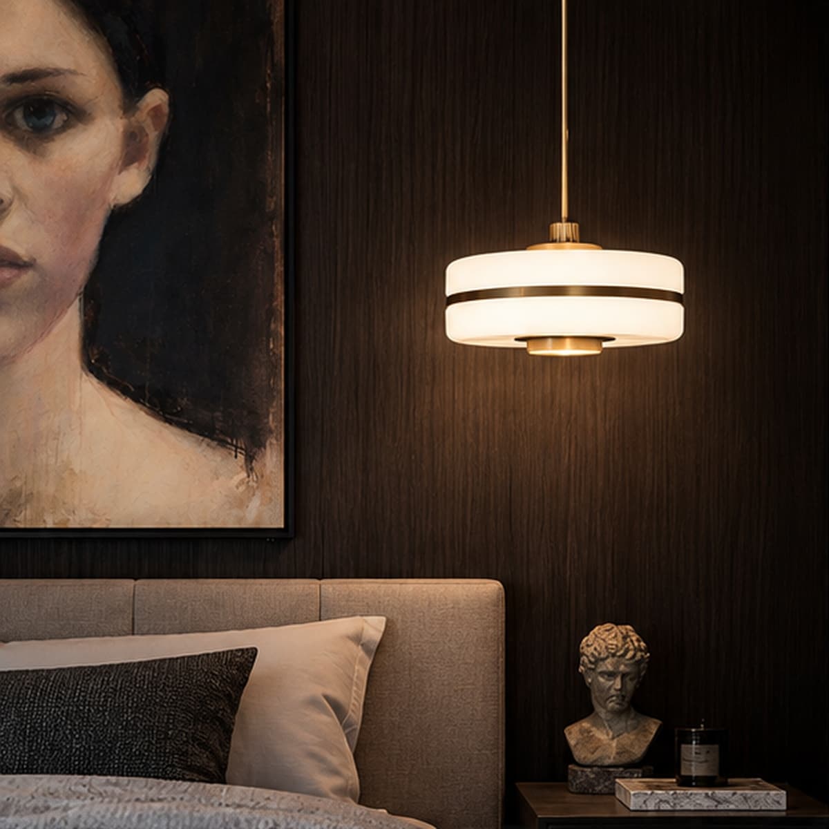 Hand-Woven Ribbed Glass Drum Pendant Light