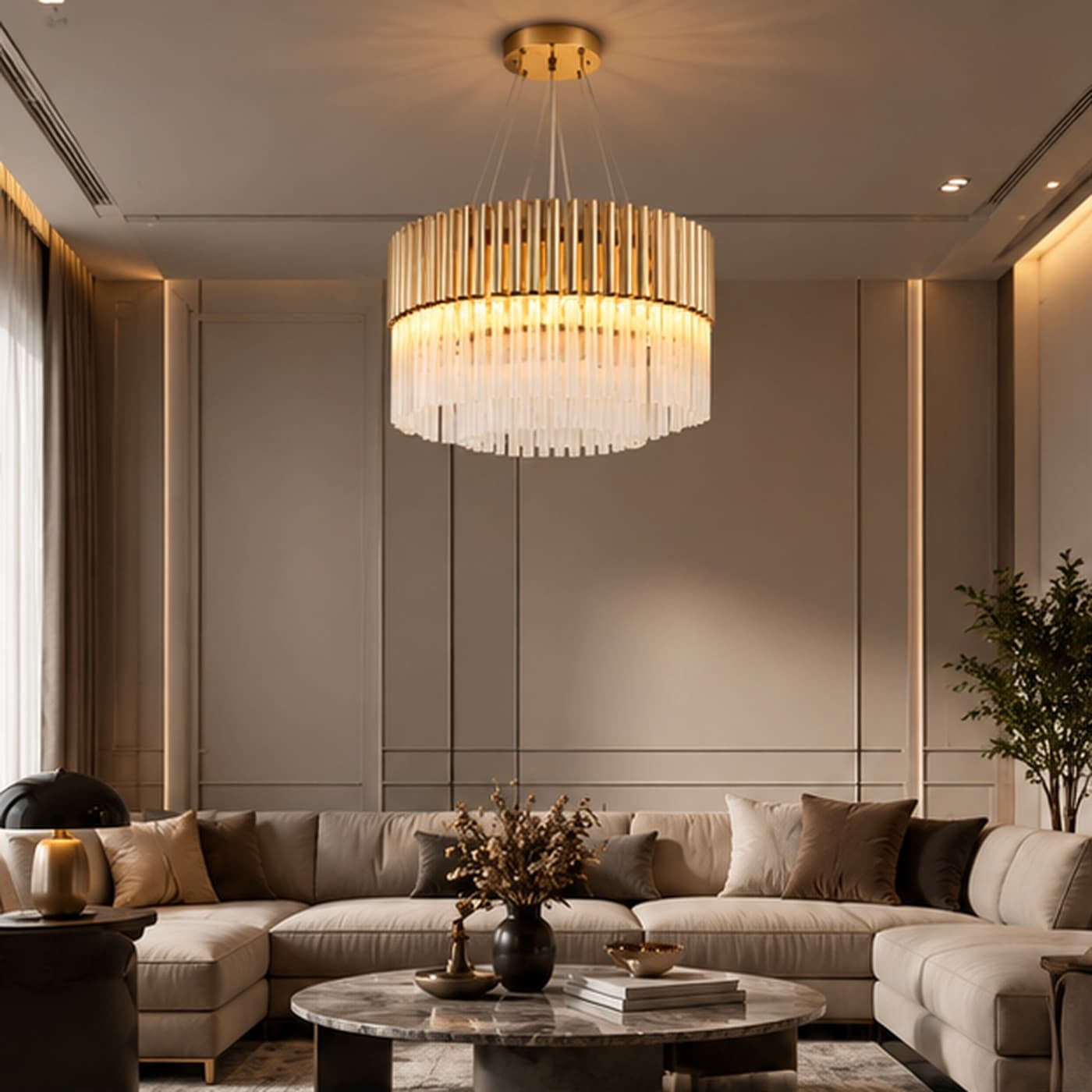 Aethel Champagne Gold Glass Chandelier